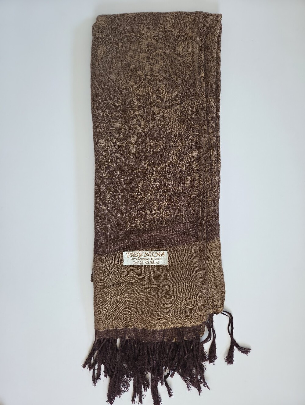 Pashmina Silk brown paisley printed scarf shawl wrap with tassles